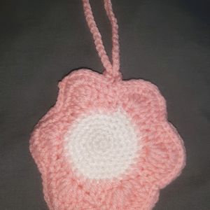 Crochet Pink Flower Bag Charm