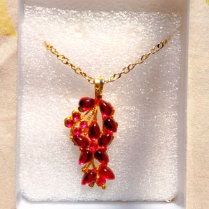 Gold Necklace with Radiant Pink-redGemstone