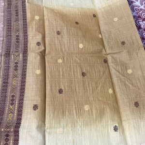 Bomkai Saree In Cream N Brown Border