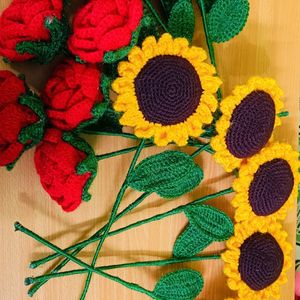 Crochet Rose, Sunflower And Tulips