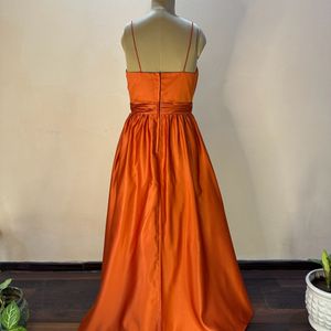 Rust orange Slip Dress With Cancan Layer