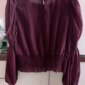 Burgundy Puff Sleeves Top