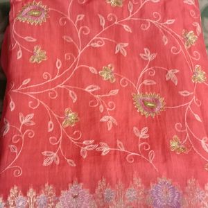 Coral thread Work Saree