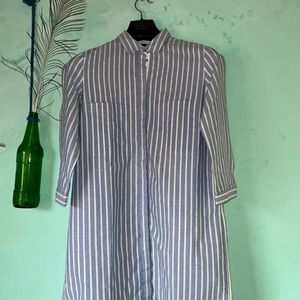 Light Blue Long Shirt White Stripe On It