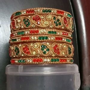 Beautiful Golden And Red Green Bangles Set ❤️