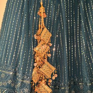 Teal Blue Lehenga With Beautiful Lace Work