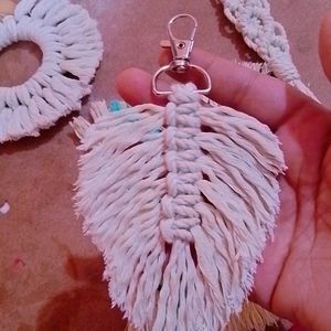 Combo Of Macrame Coaster Feather Keychains