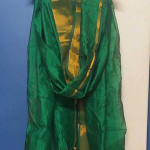 New green silkcotton dupatta with gold border