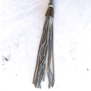Beaten Square Silver Pendant With Tassel Chain