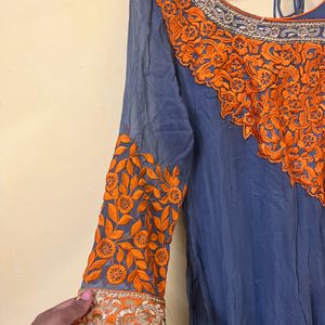 Orange Grey Anarkali Set