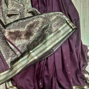 Mauve Color Poly Silk Saree With Kanchi Border