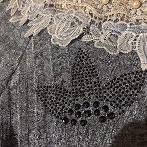 Lace And Pearl Detailing Boat Neck Top