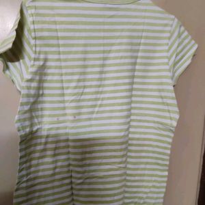 White With Green Stripes Women Tshirt