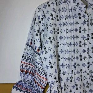 White Printed Kurti Top With Ties