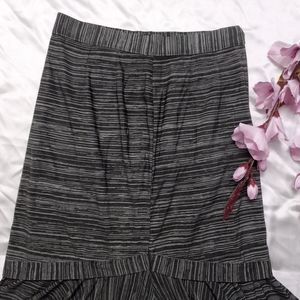 Long Dark Grey Printed Frill Skirt