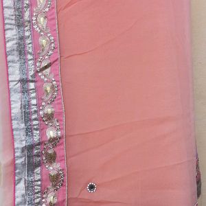 Pink Peach Saree With Heavy Border