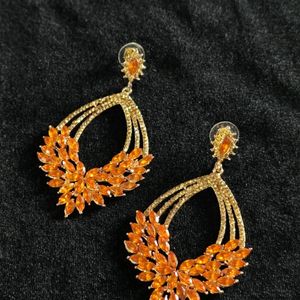 ORANGE KUNDAN DESIGNER NAVRATARI EARRINGS