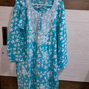 Light Blue Chikankari Kurta With Pants and Dupatta