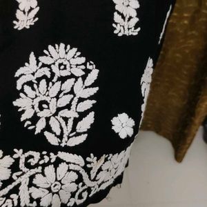 White N Black Modal Handwork Lucknowi Kurti