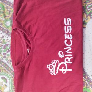 PRINCESS  Printed Tshirt, Round Neck Cotton Maroon