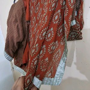 Brown Sequin Saree With Stitched Blouse