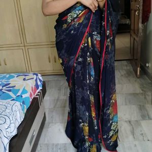 Navy Blue Georgette Saree–Lightweight, Comfortable