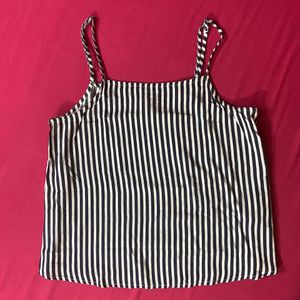 H&M White and Dark Blue Stripes Crop Top