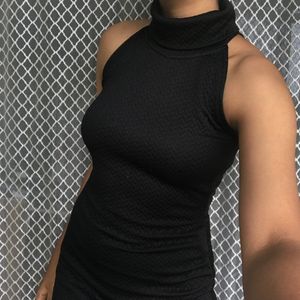 Mini Black Ribbed Dress