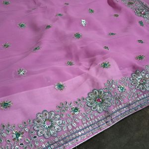 Pink Embroidery and Stone Embedded Saree