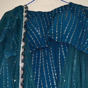 Teal Blue Lehenga With Beautiful Lace Work