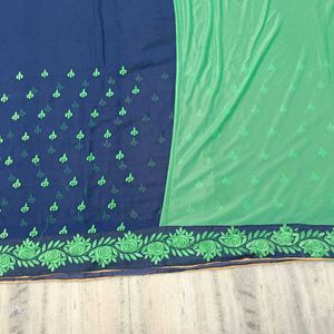 Neavy Blue Colour Embroidery Work Saree