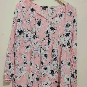 Baby Pink Color Flower Print Top For Girl