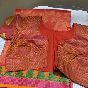 It Is An Artsilk Saree With Stitched Blouse Size