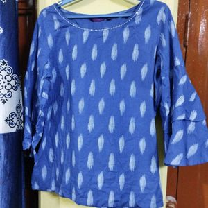 Short Blue Top with Umbrella Sleeves