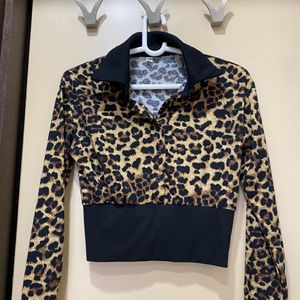 Cheetah print Crop Top With High Neck