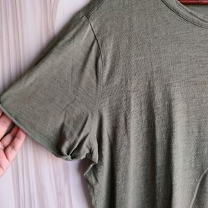 H&M Olive Cotton Scoop Neck T-Shirt