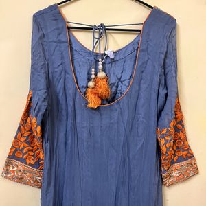 Orange Grey Anarkali Set