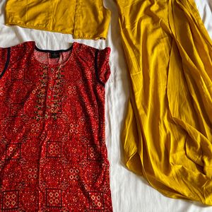 Red And Yellow Jacket Kurti For Women