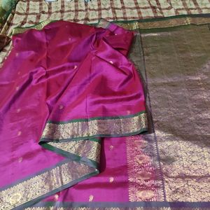 Pink And Green Silk Saree