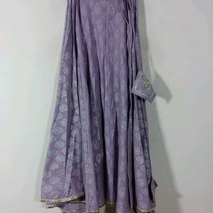 Lavender Cotton Printed Lehenga(Women's)