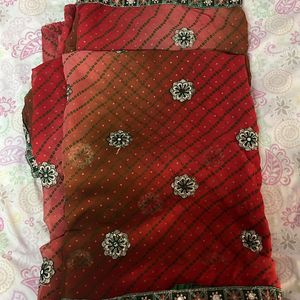 Tomato Red Bandhini Saree With Blouse