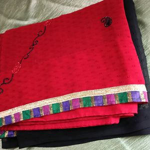 Black And Red Combination With Sequence Work Saree