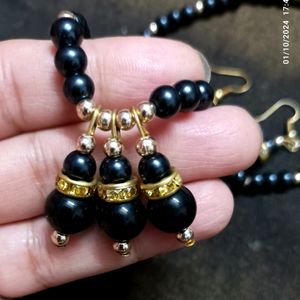 Black Pearl Necklace And Earrings Set