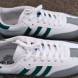 Adidas Sambas Grey With Green Strips(Dupe )