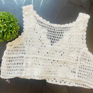 White Net Crop Top