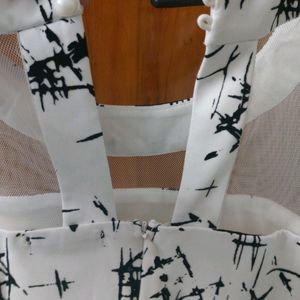 Off White Black Printed Branded Dress Knee Leng