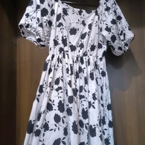 Black & White Printed Flared Dress