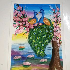 Hand made painting Of Peacock