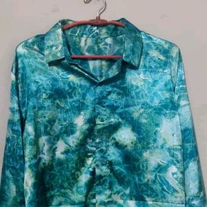 Unused Printed Satin Party Wear Shirt For Women