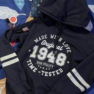 Navy Blue Printed Fitted Hoodie